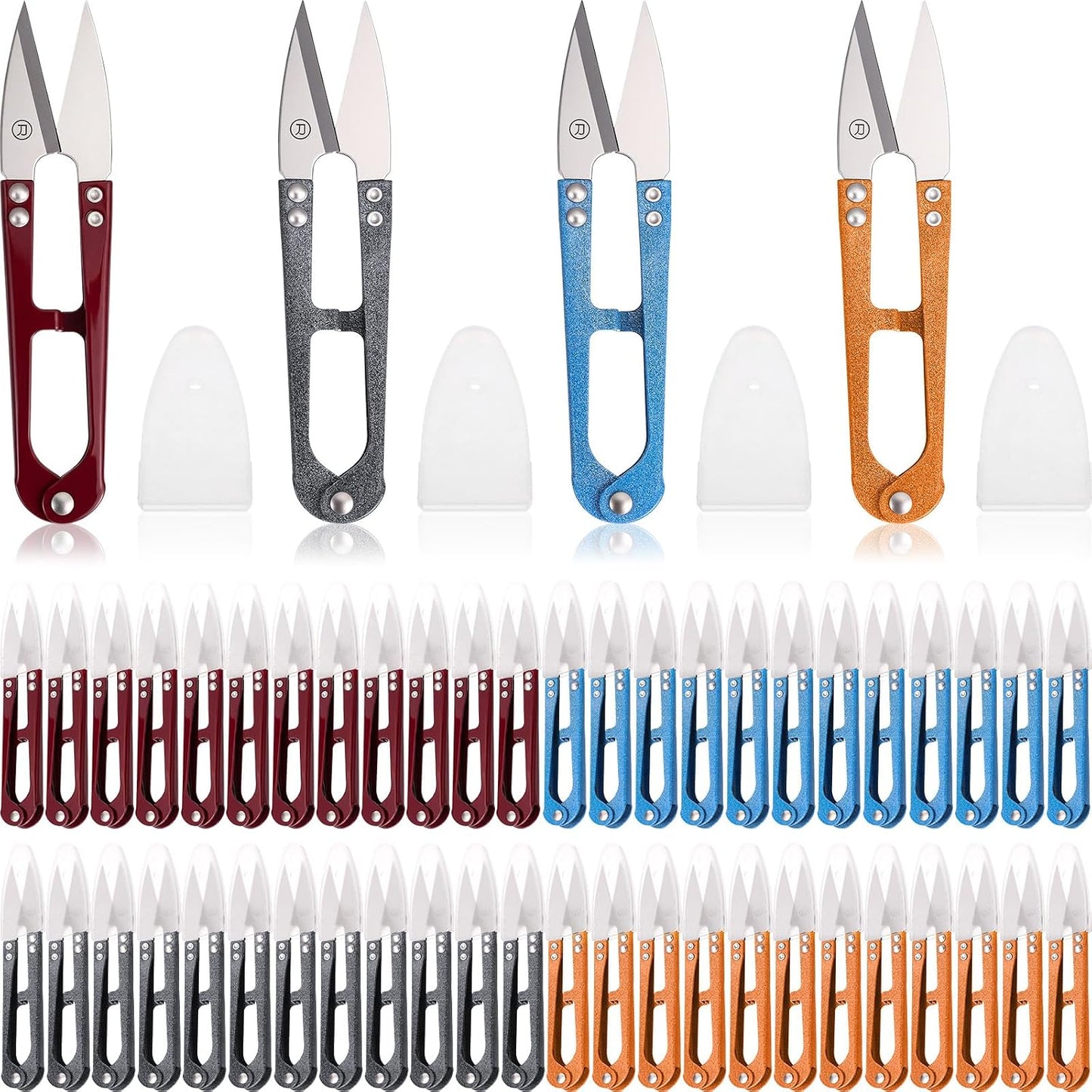 48 Pcs 4 Inch Bonsai Pruning Scissors Thread Snips Mini Sewing Scissors U Shaped Bulk Bud and Leaves Trimmer Yarn Carbon Steel Pruners Trimmers for Gardening(Black, Blue, Red)