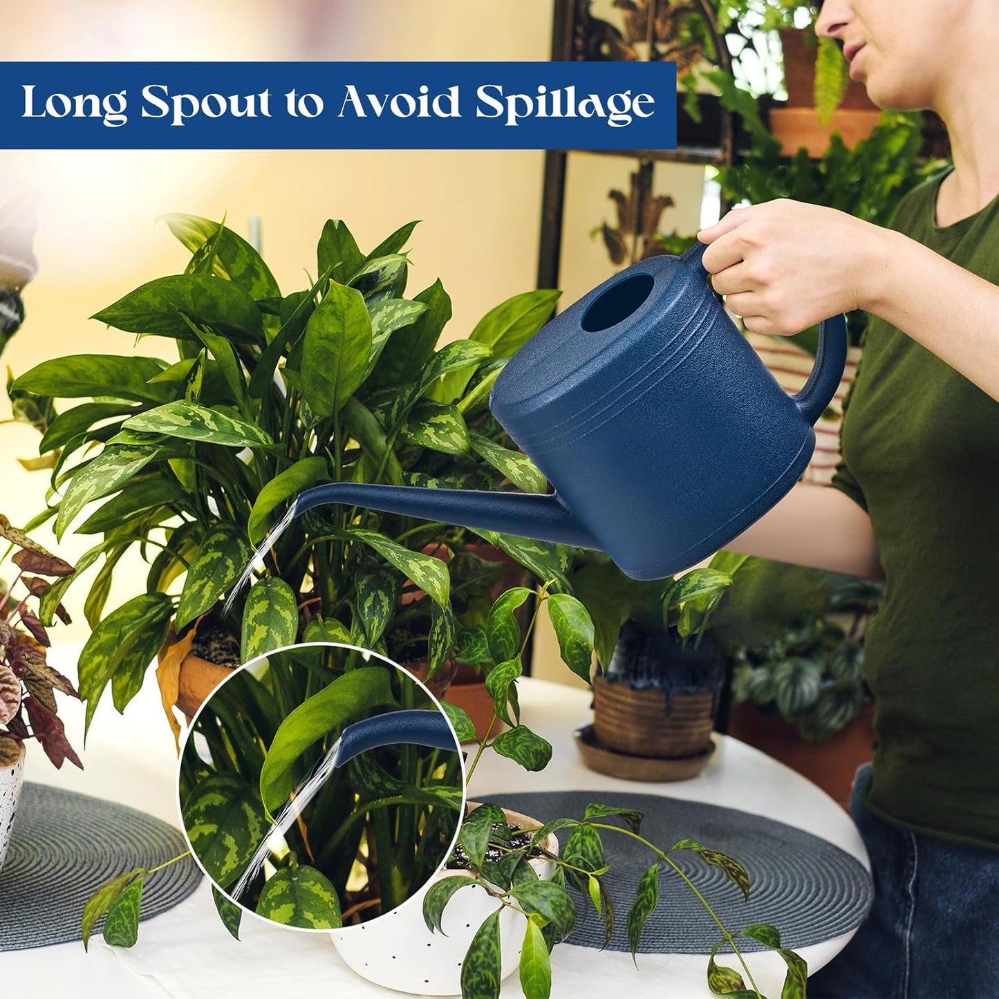 Plant Watering Can for Home Garden - with Long Spout - 1/4 Gallon - Green