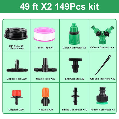 LasTool 164FT Drip Irrigation Kit,Automatic Garden Watering System with 1/4" Tubing,Adjustable Mist Sprayer Nozzles & Drip Emitters for Raised Bed,Patio,Lawn, Greenhouse-Easy DIY Installation
