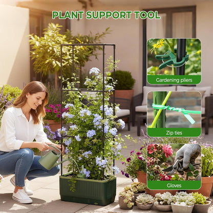Raised Garden Bed Tomato Planter with Trellis, 52" Self Watering Tomato Planter with Water Level Indicator, Larger Rectangular Tomato Cages for Indoor & Outdoor Climbing Vegetable and Plants (1)