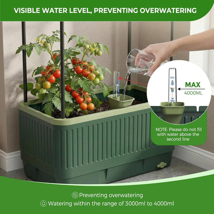 Raised Garden Bed Tomato Planter with Trellis, 52" Self Watering Tomato Planter with Water Level Indicator, Larger Rectangular Tomato Cages for Indoor & Outdoor Climbing Vegetable and Plants (1)