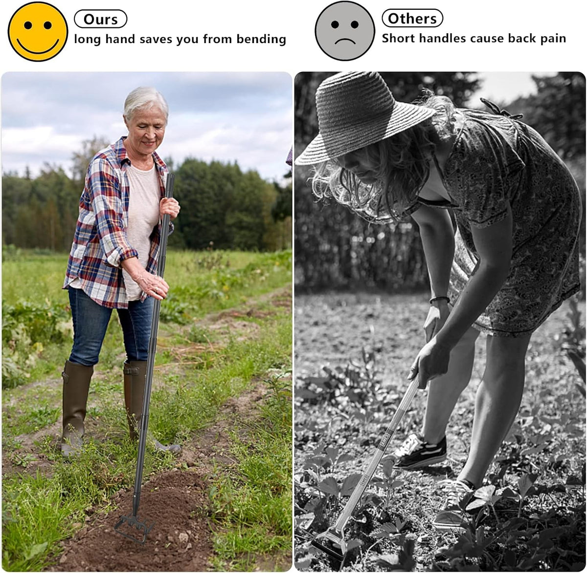 Hoe Garden Tools, 37-49 Inch Gardening Tools for Weeding, Stirrup Hoe Long Handle for Yard Weed Puller, Scuffle Hula Adjustable Weeding Loop Hoe for Lawn, Vegetable, Soil, Planting Black