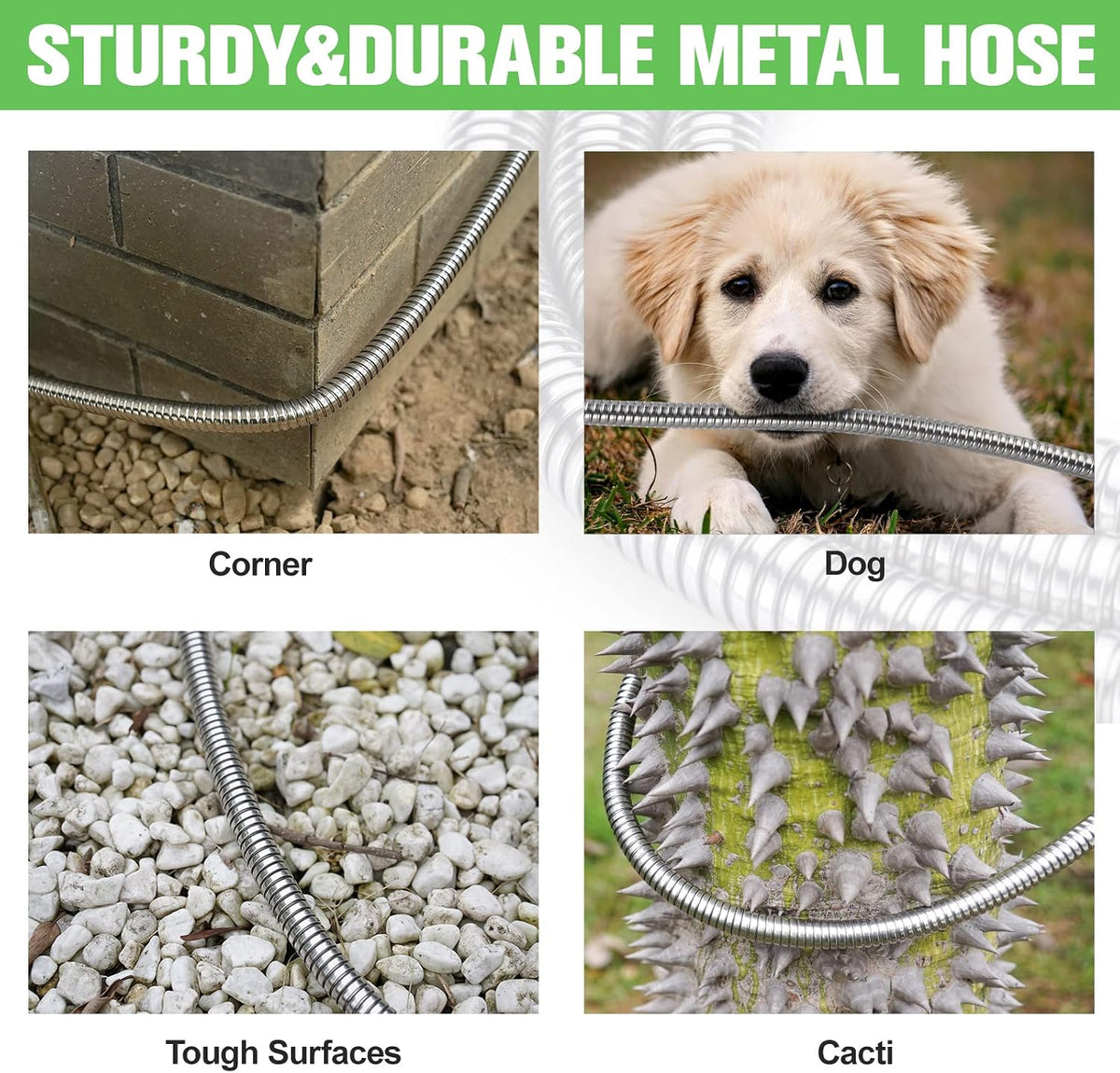 TVKB Garden Hose 100ft Stainless Steel Water Hose Super Tough Flexible Water Pipe with Brass Fittings and Sprayer Nozzle, No Kink, Rust Proof