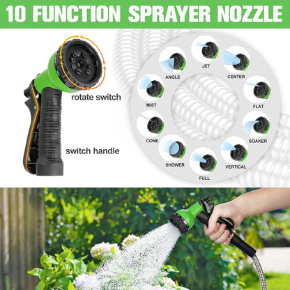 TVKB Garden Hose 100ft Stainless Steel Water Hose Super Tough Flexible Water Pipe with Brass Fittings and Sprayer Nozzle, No Kink, Rust Proof