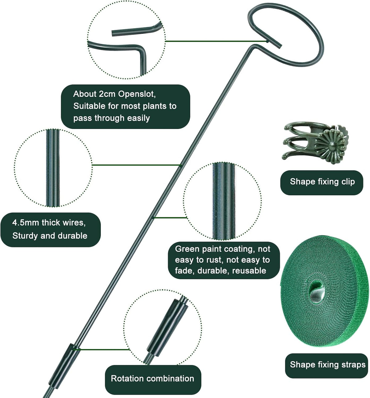 4 Set Metal Plant Sticks Support Tall 48 Inch Adjustable Plants Stem Support Rod Amaryllis Holder Stake Garden Flower Rings with 20PCS Clips 16.5' Plant Ties for Outdoor Indoor Plants