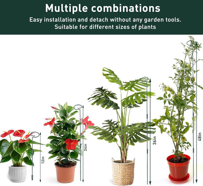 4 Set Metal Plant Sticks Support Tall 48 Inch Adjustable Plants Stem Support Rod Amaryllis Holder Stake Garden Flower Rings with 20PCS Clips 16.5' Plant Ties for Outdoor Indoor Plants