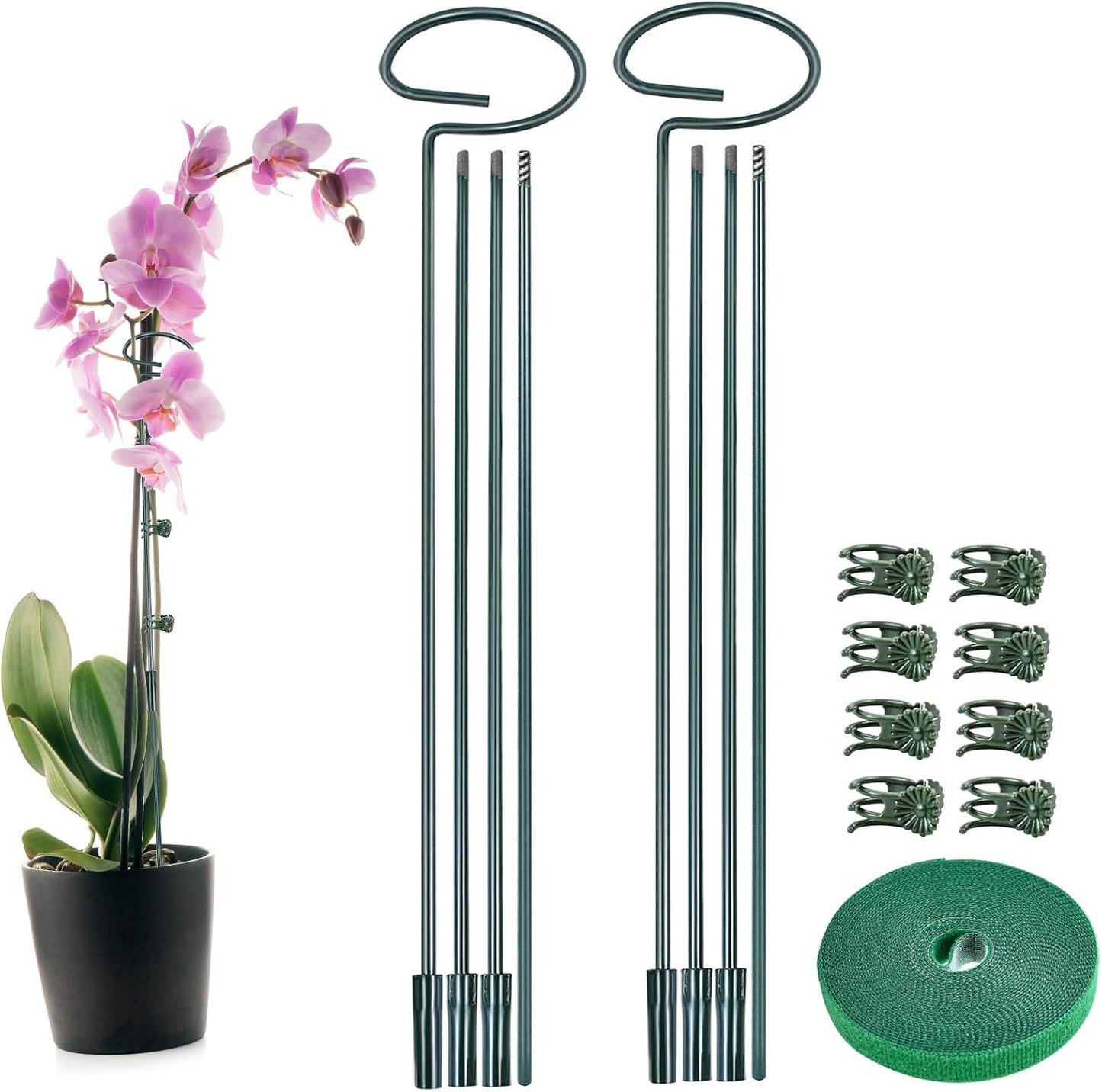 4 Set Metal Plant Sticks Support Tall 48 Inch Adjustable Plants Stem Support Rod Amaryllis Holder Stake Garden Flower Rings with 20PCS Clips 16.5' Plant Ties for Outdoor Indoor Plants
