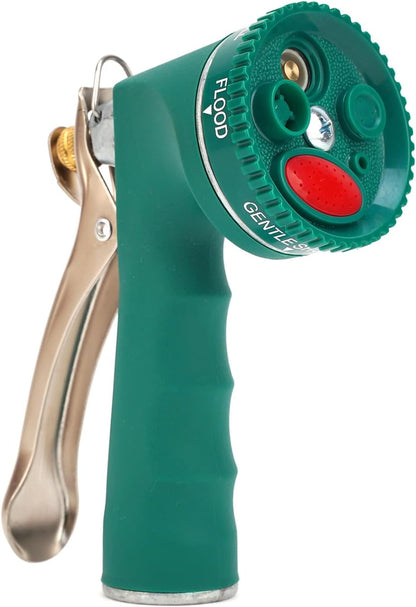 Garden Hose Nozzle, Heavy Duty Metal Spray Nozzle with Tie Rods Made of Brass, High Pressure Hose Nozzle with Non-Slip Grip Handle for Watering Garden, Washing Cars and Showering Pets