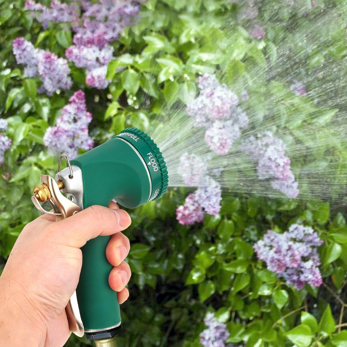 Garden Hose Nozzle, Heavy Duty Metal Spray Nozzle with Tie Rods Made of Brass, High Pressure Hose Nozzle with Non-Slip Grip Handle for Watering Garden, Washing Cars and Showering Pets