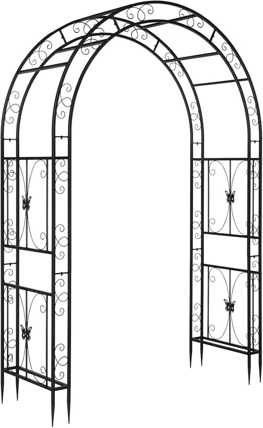 Garden Arbor, Arch Archway for Wedding Ceremony Party, Steel Garden Trellis for Plant Climbing, Christmas Garden Decorations Pergola for Garden, Backyard, Lawn (Black, 7.9FT)