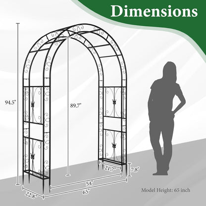 Garden Arbor, Arch Archway for Wedding Ceremony Party, Steel Garden Trellis for Plant Climbing, Christmas Garden Decorations Pergola for Garden, Backyard, Lawn (Black, 7.9FT)