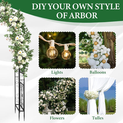 Garden Arbor, Arch Archway for Wedding Ceremony Party, Steel Garden Trellis for Plant Climbing, Christmas Garden Decorations Pergola for Garden, Backyard, Lawn (Black, 7.9FT)