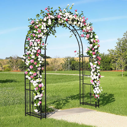 Garden Arbor, Arch Archway for Wedding Ceremony Party, Steel Garden Trellis for Plant Climbing, Christmas Garden Decorations Pergola for Garden, Backyard, Lawn (Black, 7.9FT)