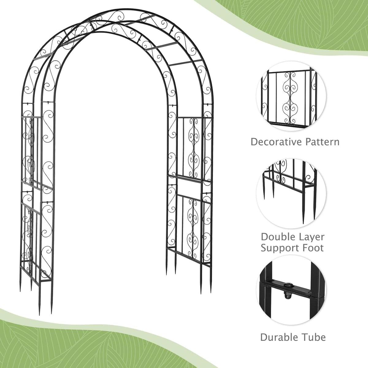 Garden Arbor, Arch Archway for Wedding Ceremony Party, Steel Garden Trellis for Plant Climbing, Christmas Garden Decorations Pergola for Garden, Backyard, Lawn (Black, 7.9FT)