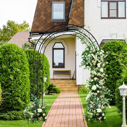 Garden Arbor, Arch Archway for Wedding Ceremony Party, Steel Garden Trellis for Plant Climbing, Christmas Garden Decorations Pergola for Garden, Backyard, Lawn (Black, 7.9FT)
