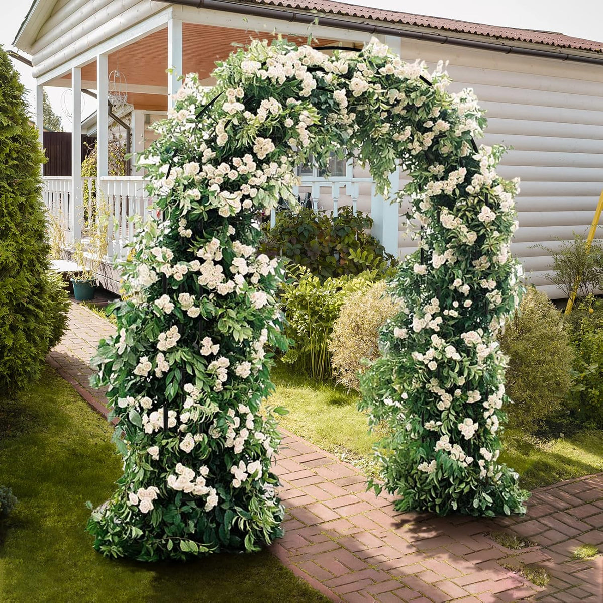 Garden Arbor, Arch Archway for Wedding Ceremony Party, Steel Garden Trellis for Plant Climbing, Christmas Garden Decorations Pergola for Garden, Backyard, Lawn (Black, 7.9FT)