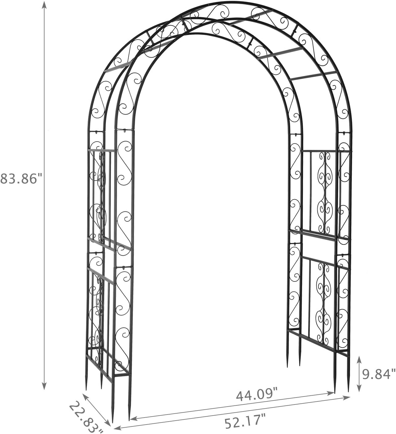 Garden Arbor, Arch Archway for Wedding Ceremony Party, Steel Garden Trellis for Plant Climbing, Christmas Garden Decorations Pergola for Garden, Backyard, Lawn (Black, 7.9FT)