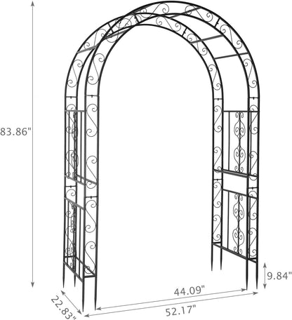 Garden Arbor, Arch Archway for Wedding Ceremony Party, Steel Garden Trellis for Plant Climbing, Christmas Garden Decorations Pergola for Garden, Backyard, Lawn (Black, 7.9FT)