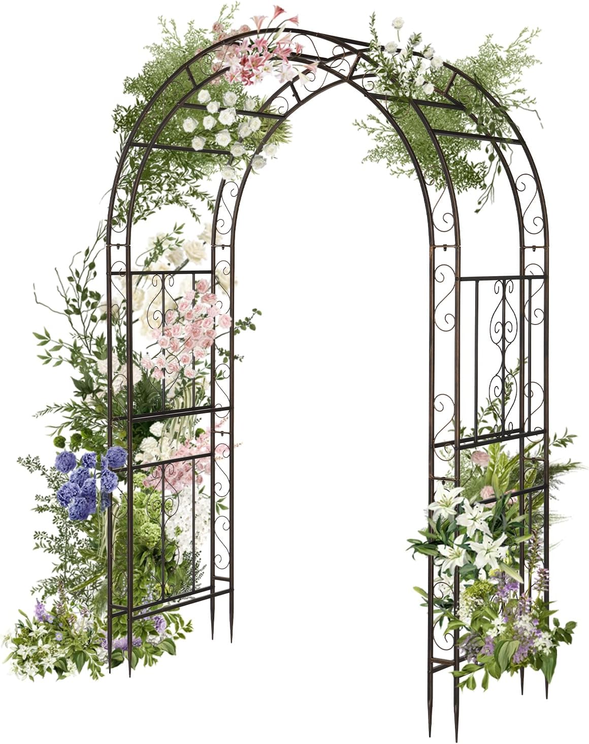Garden Arbor, Arch Archway for Wedding Ceremony Party, Steel Garden Trellis for Plant Climbing, Christmas Garden Decorations Pergola for Garden, Backyard, Lawn (Black, 7.9FT)
