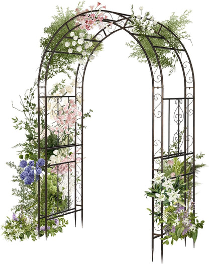 Garden Arbor, Arch Archway for Wedding Ceremony Party, Steel Garden Trellis for Plant Climbing, Christmas Garden Decorations Pergola for Garden, Backyard, Lawn (Black, 7.9FT)