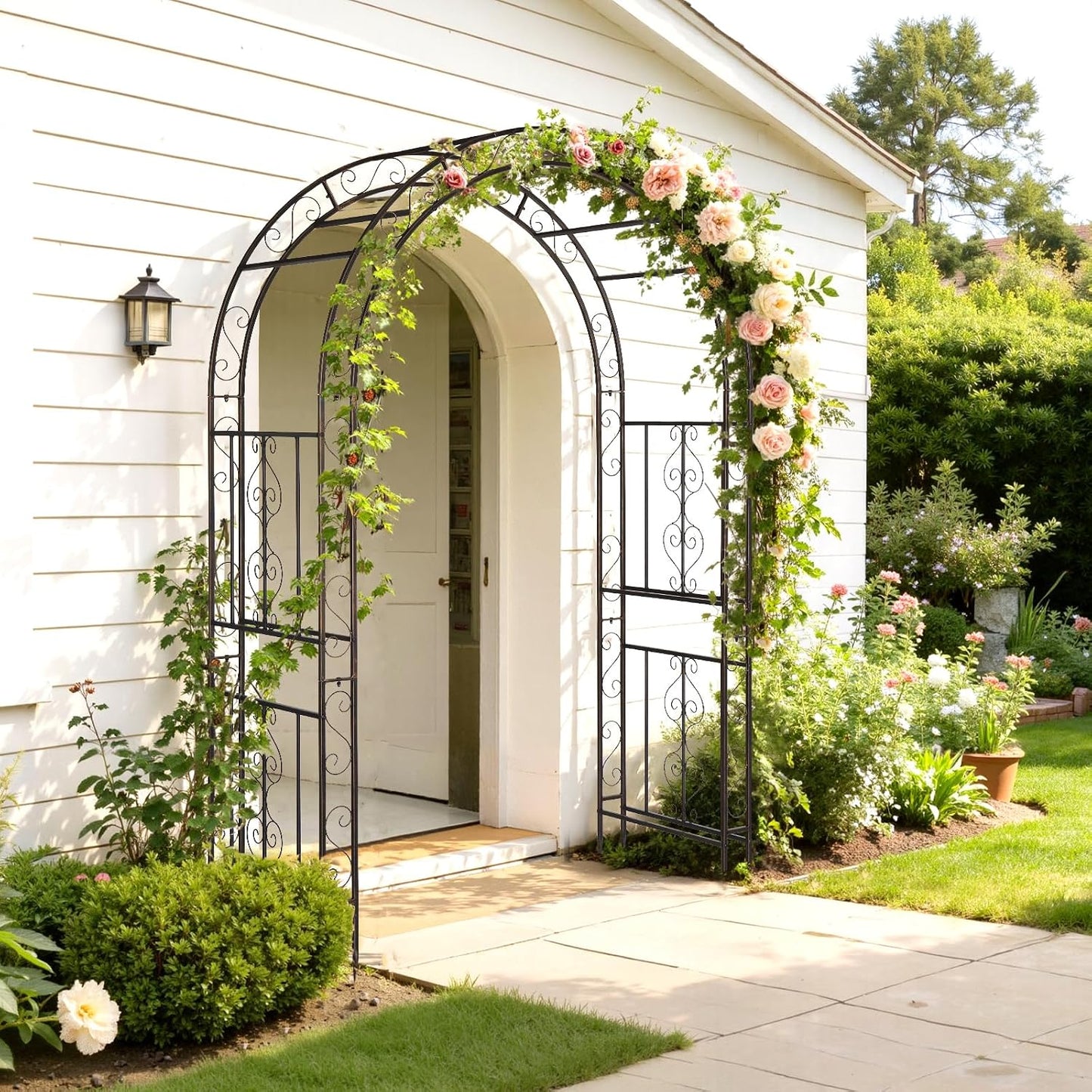 Garden Arbor, Arch Archway for Wedding Ceremony Party, Steel Garden Trellis for Plant Climbing, Christmas Garden Decorations Pergola for Garden, Backyard, Lawn (Black, 7.9FT)