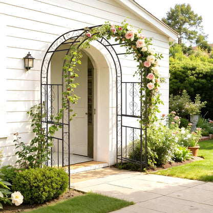 Garden Arbor, Arch Archway for Wedding Ceremony Party, Steel Garden Trellis for Plant Climbing, Christmas Garden Decorations Pergola for Garden, Backyard, Lawn (Black, 7.9FT)