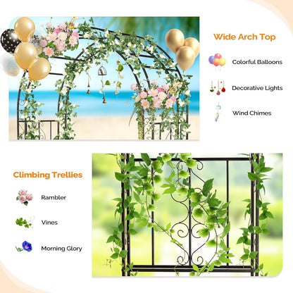 Garden Arbor, Arch Archway for Wedding Ceremony Party, Steel Garden Trellis for Plant Climbing, Christmas Garden Decorations Pergola for Garden, Backyard, Lawn (Black, 7.9FT)