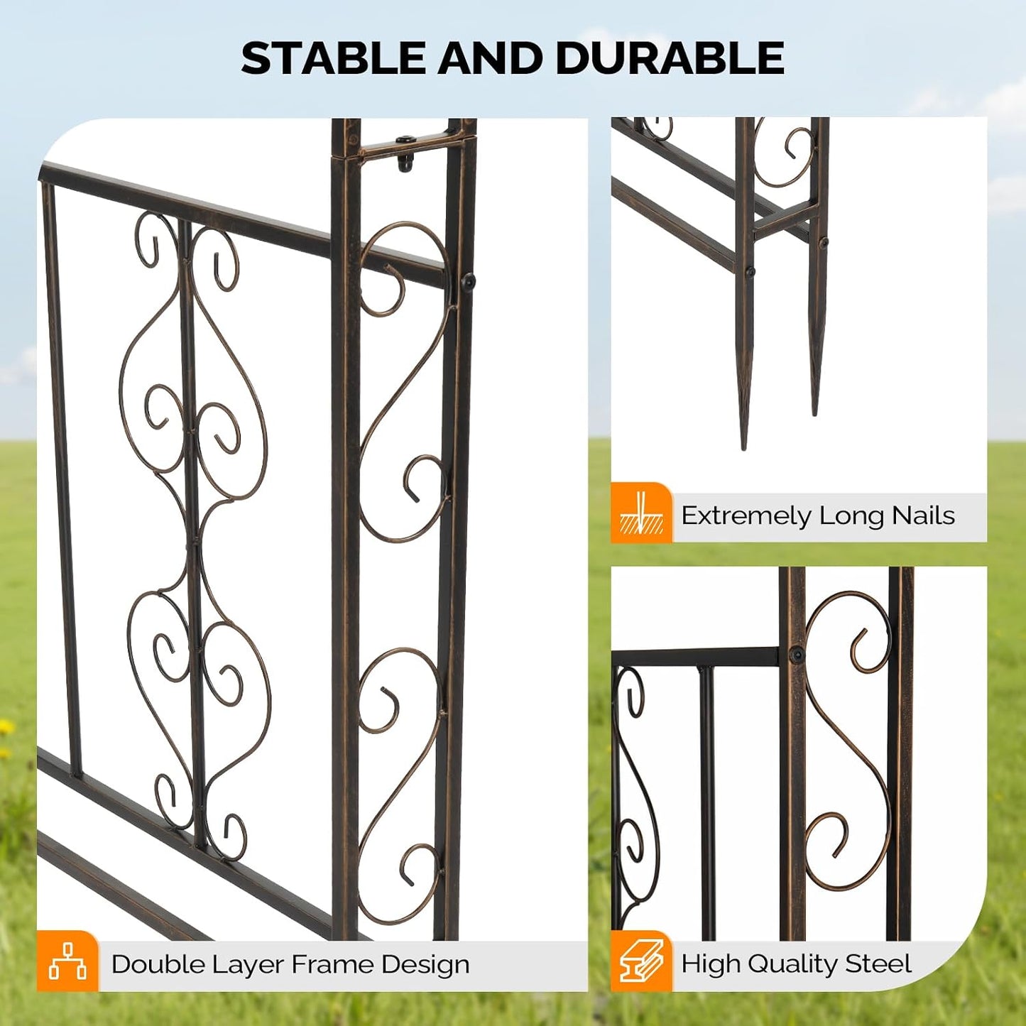 Garden Arbor, Arch Archway for Wedding Ceremony Party, Steel Garden Trellis for Plant Climbing, Christmas Garden Decorations Pergola for Garden, Backyard, Lawn (Black, 7.9FT)