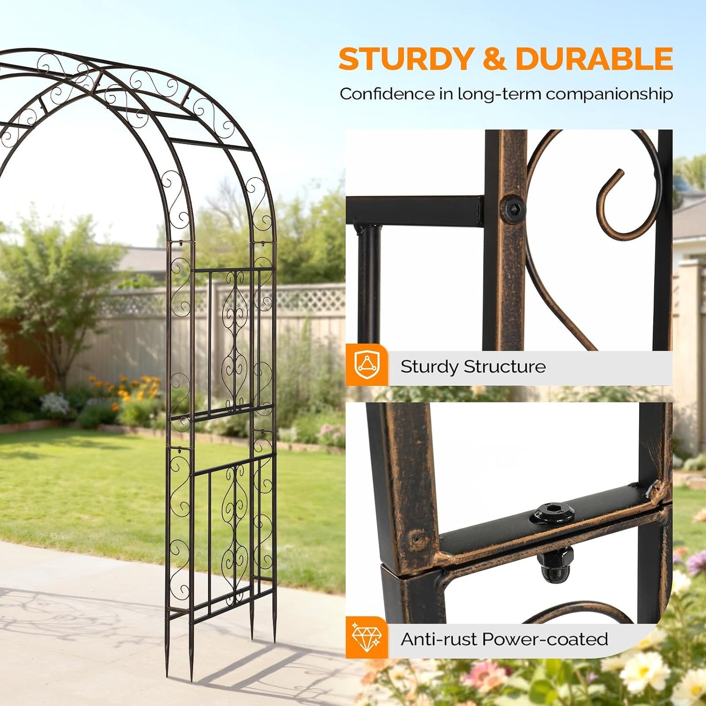 Garden Arbor, Arch Archway for Wedding Ceremony Party, Steel Garden Trellis for Plant Climbing, Christmas Garden Decorations Pergola for Garden, Backyard, Lawn (Black, 7.9FT)
