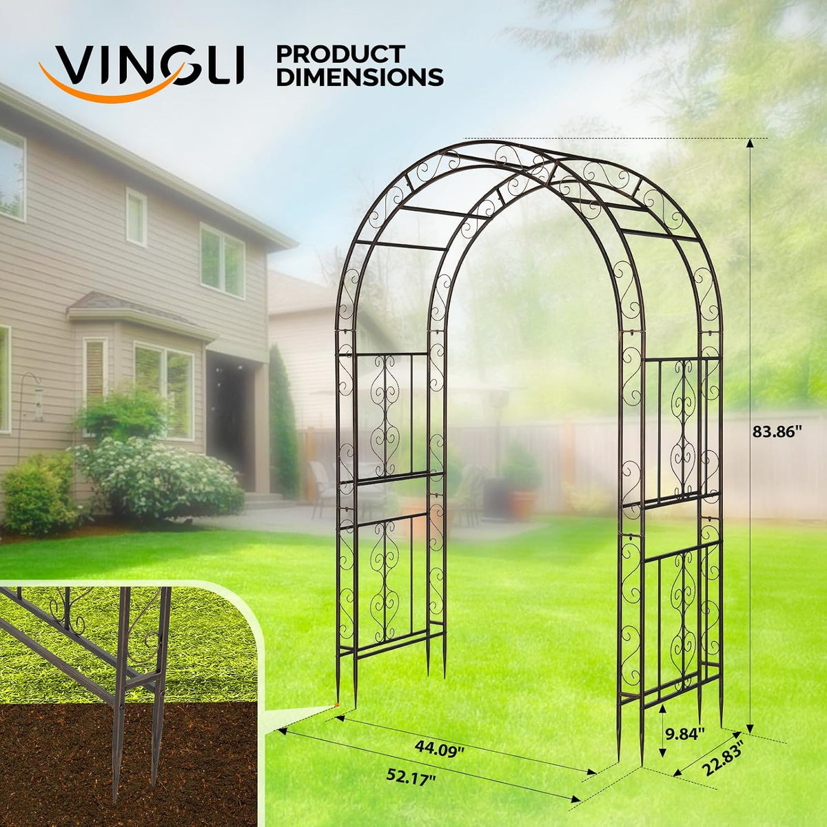 Garden Arbor, Arch Archway for Wedding Ceremony Party, Steel Garden Trellis for Plant Climbing, Christmas Garden Decorations Pergola for Garden, Backyard, Lawn (Black, 7.9FT)
