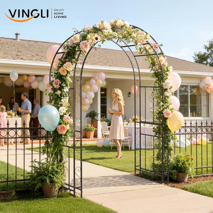 Garden Arbor, Arch Archway for Wedding Ceremony Party, Steel Garden Trellis for Plant Climbing, Christmas Garden Decorations Pergola for Garden, Backyard, Lawn (Black, 7.9FT)