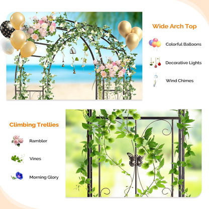 Garden Arbor, Arch Archway for Wedding Ceremony Party, Steel Garden Trellis for Plant Climbing, Christmas Garden Decorations Pergola for Garden, Backyard, Lawn (Black, 7.9FT)