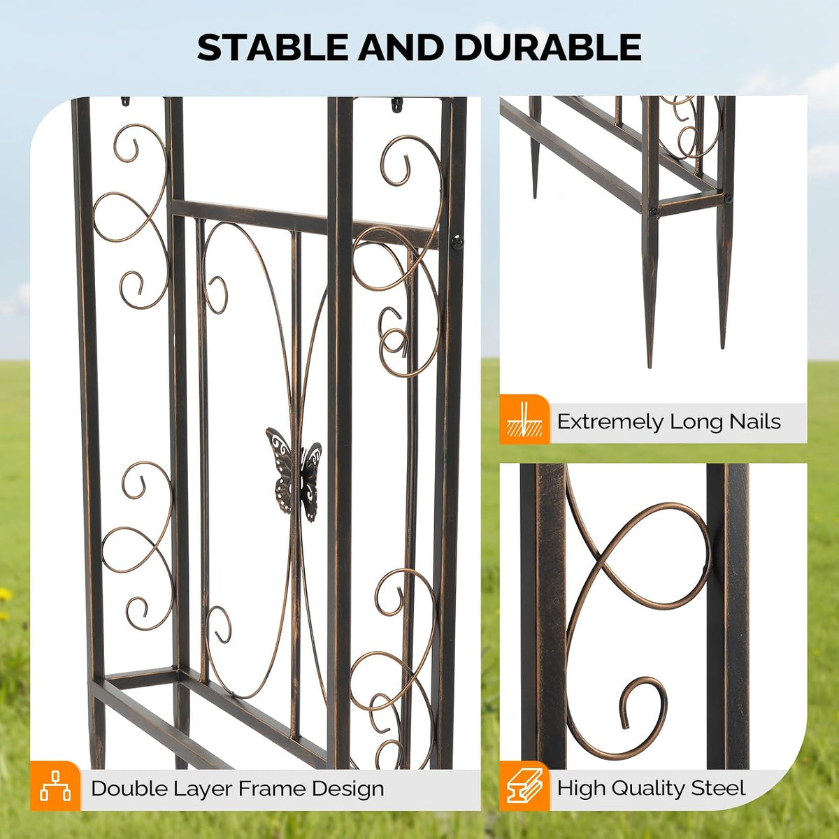 Garden Arbor, Arch Archway for Wedding Ceremony Party, Steel Garden Trellis for Plant Climbing, Christmas Garden Decorations Pergola for Garden, Backyard, Lawn (Black, 7.9FT)