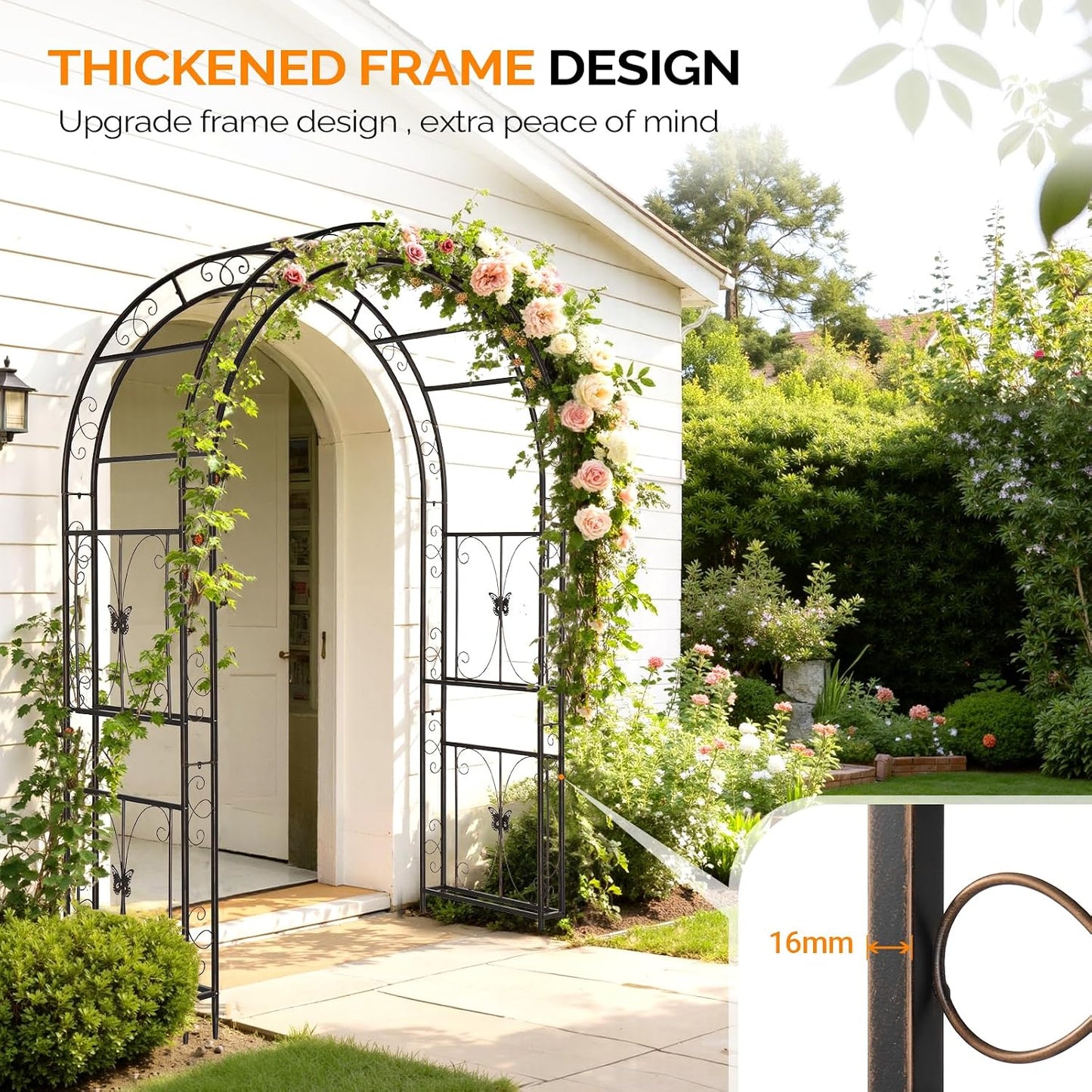 Garden Arbor, Arch Archway for Wedding Ceremony Party, Steel Garden Trellis for Plant Climbing, Christmas Garden Decorations Pergola for Garden, Backyard, Lawn (Black, 7.9FT)