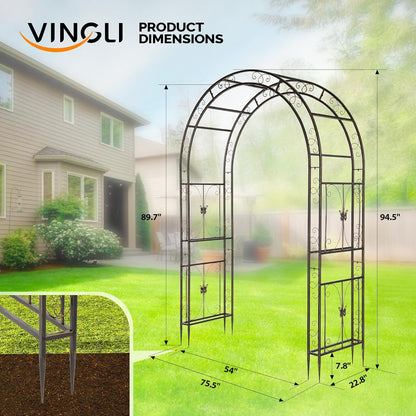 Garden Arbor, Arch Archway for Wedding Ceremony Party, Steel Garden Trellis for Plant Climbing, Christmas Garden Decorations Pergola for Garden, Backyard, Lawn (Black, 7.9FT)