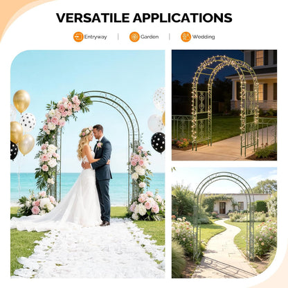 Garden Arbor, Arch Archway for Wedding Ceremony Party, Steel Garden Trellis for Plant Climbing, Christmas Garden Decorations Pergola for Garden, Backyard, Lawn (Black, 7.9FT)