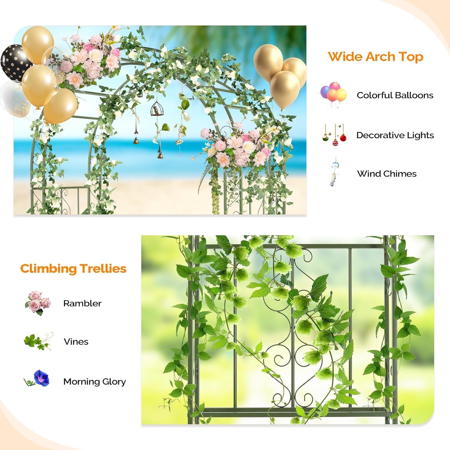 Garden Arbor, Arch Archway for Wedding Ceremony Party, Steel Garden Trellis for Plant Climbing, Christmas Garden Decorations Pergola for Garden, Backyard, Lawn (Black, 7.9FT)