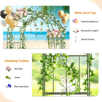 Garden Arbor, Arch Archway for Wedding Ceremony Party, Steel Garden Trellis for Plant Climbing, Christmas Garden Decorations Pergola for Garden, Backyard, Lawn (Black, 7.9FT)