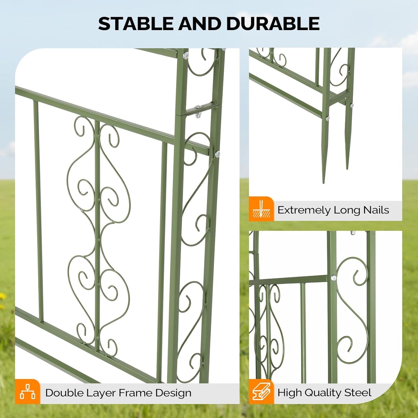Garden Arbor, Arch Archway for Wedding Ceremony Party, Steel Garden Trellis for Plant Climbing, Christmas Garden Decorations Pergola for Garden, Backyard, Lawn (Black, 7.9FT)