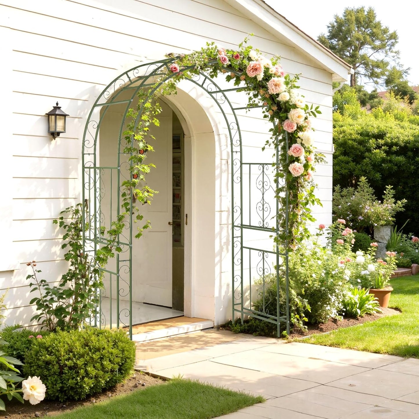 Garden Arbor, Arch Archway for Wedding Ceremony Party, Steel Garden Trellis for Plant Climbing, Christmas Garden Decorations Pergola for Garden, Backyard, Lawn (Black, 7.9FT)