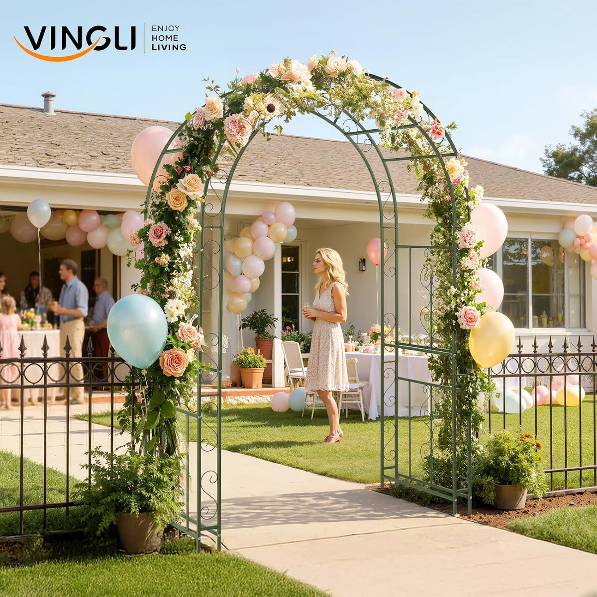 Garden Arbor, Arch Archway for Wedding Ceremony Party, Steel Garden Trellis for Plant Climbing, Christmas Garden Decorations Pergola for Garden, Backyard, Lawn (Black, 7.9FT)