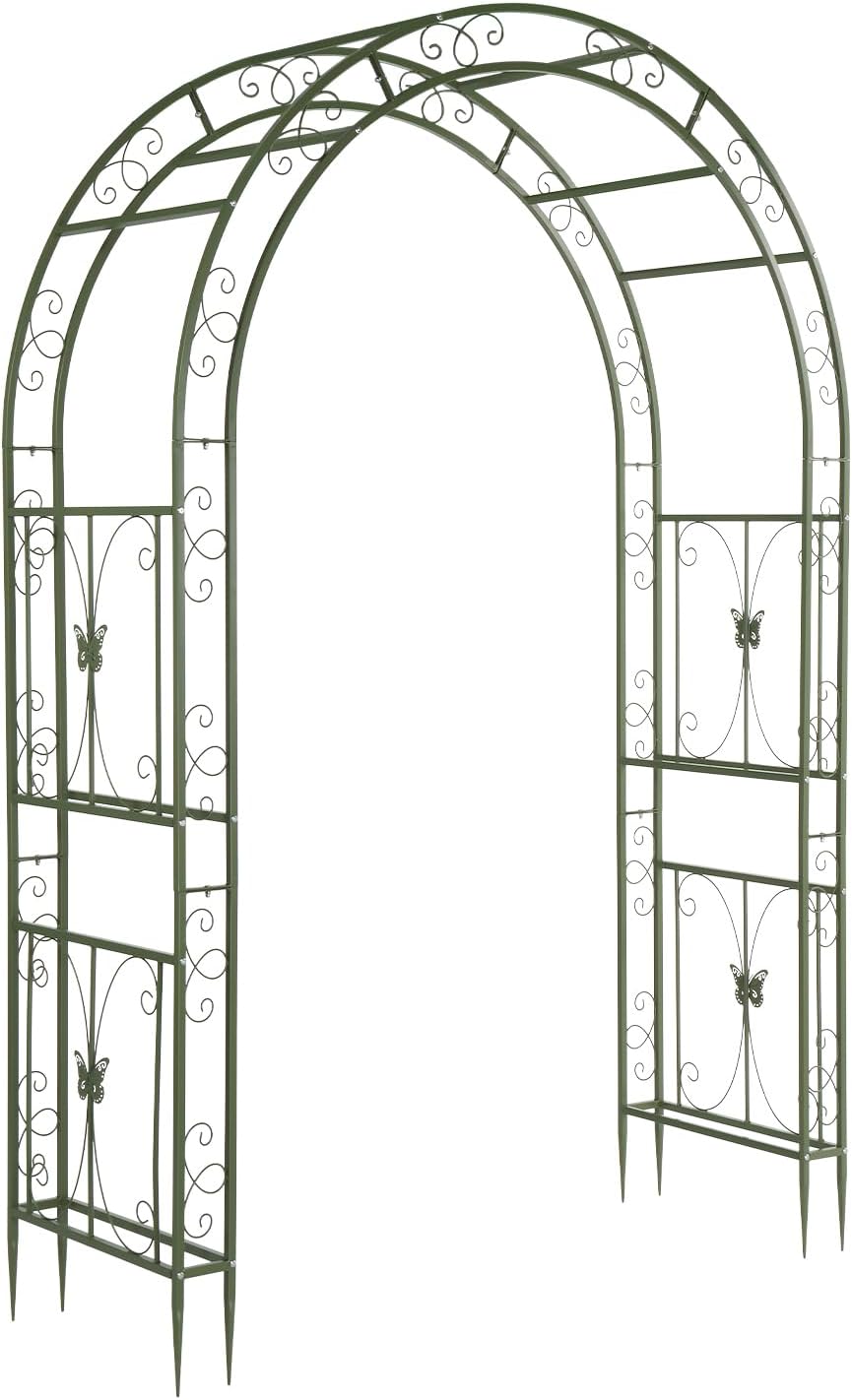 Garden Arbor, Arch Archway for Wedding Ceremony Party, Steel Garden Trellis for Plant Climbing, Christmas Garden Decorations Pergola for Garden, Backyard, Lawn (Black, 7.9FT)