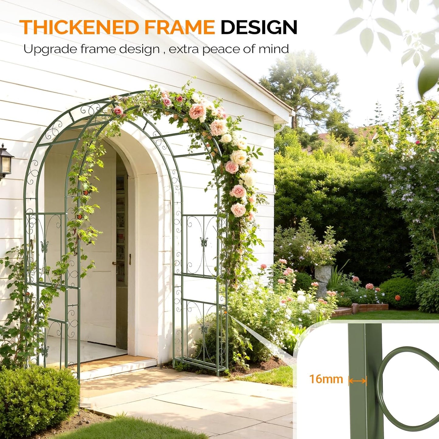 Garden Arbor, Arch Archway for Wedding Ceremony Party, Steel Garden Trellis for Plant Climbing, Christmas Garden Decorations Pergola for Garden, Backyard, Lawn (Black, 7.9FT)