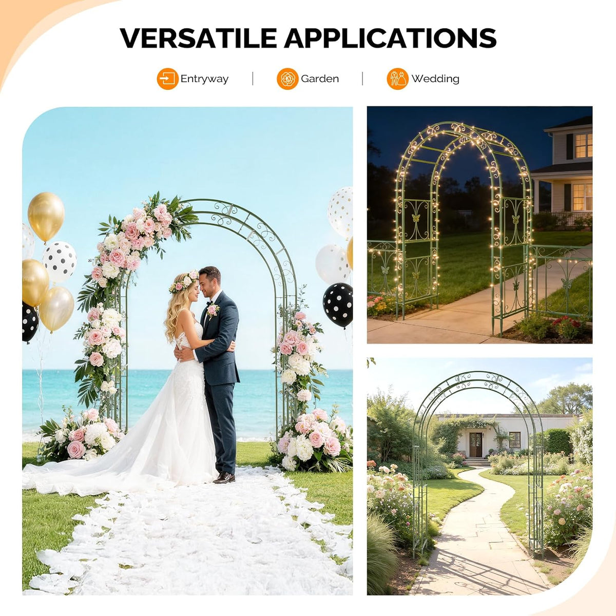 Garden Arbor, Arch Archway for Wedding Ceremony Party, Steel Garden Trellis for Plant Climbing, Christmas Garden Decorations Pergola for Garden, Backyard, Lawn (Black, 7.9FT)