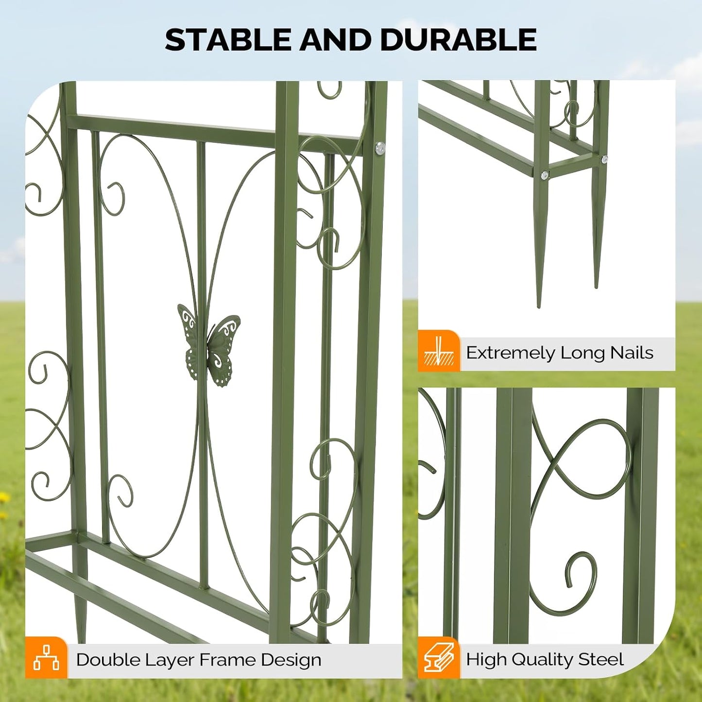 Garden Arbor, Arch Archway for Wedding Ceremony Party, Steel Garden Trellis for Plant Climbing, Christmas Garden Decorations Pergola for Garden, Backyard, Lawn (Black, 7.9FT)