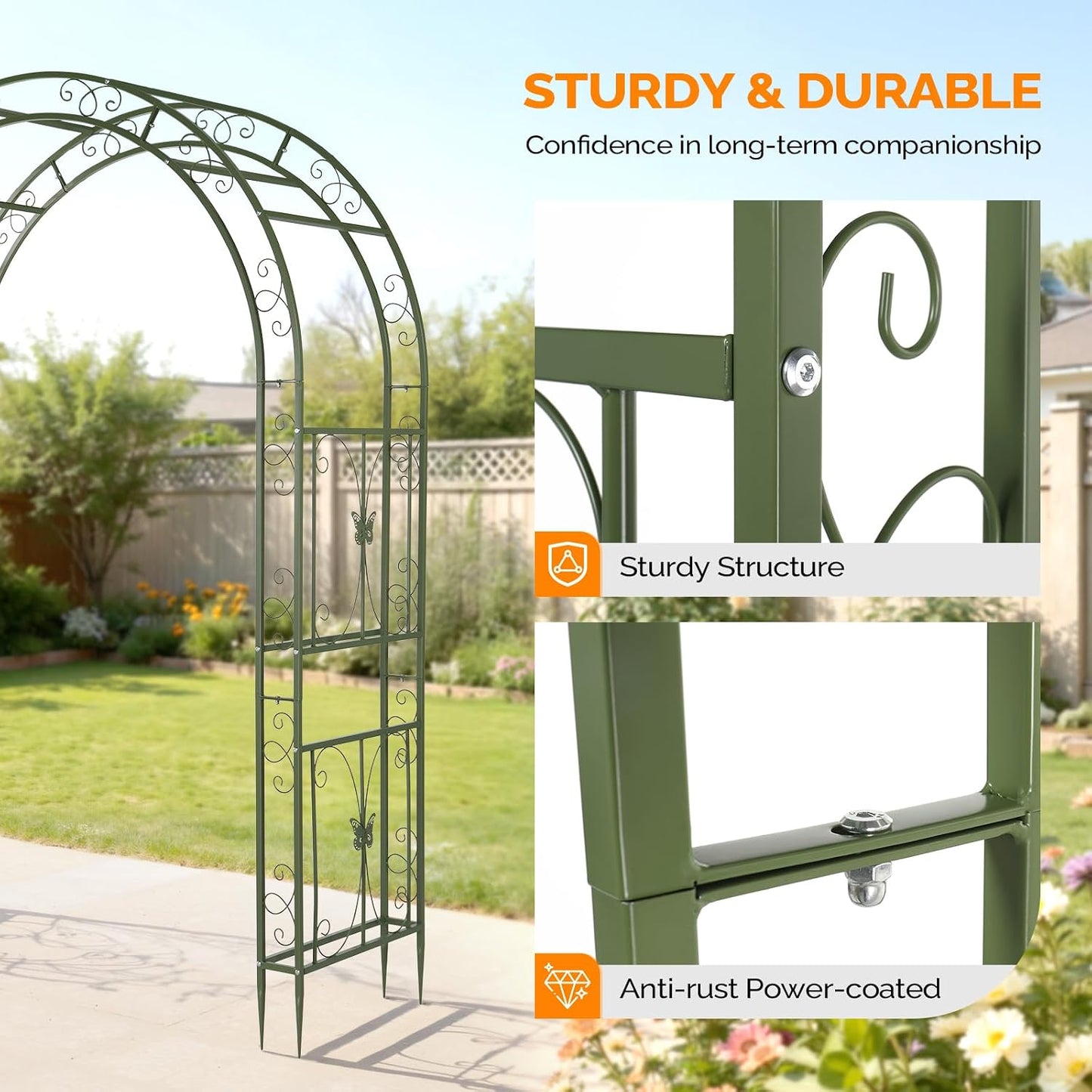 Garden Arbor, Arch Archway for Wedding Ceremony Party, Steel Garden Trellis for Plant Climbing, Christmas Garden Decorations Pergola for Garden, Backyard, Lawn (Black, 7.9FT)