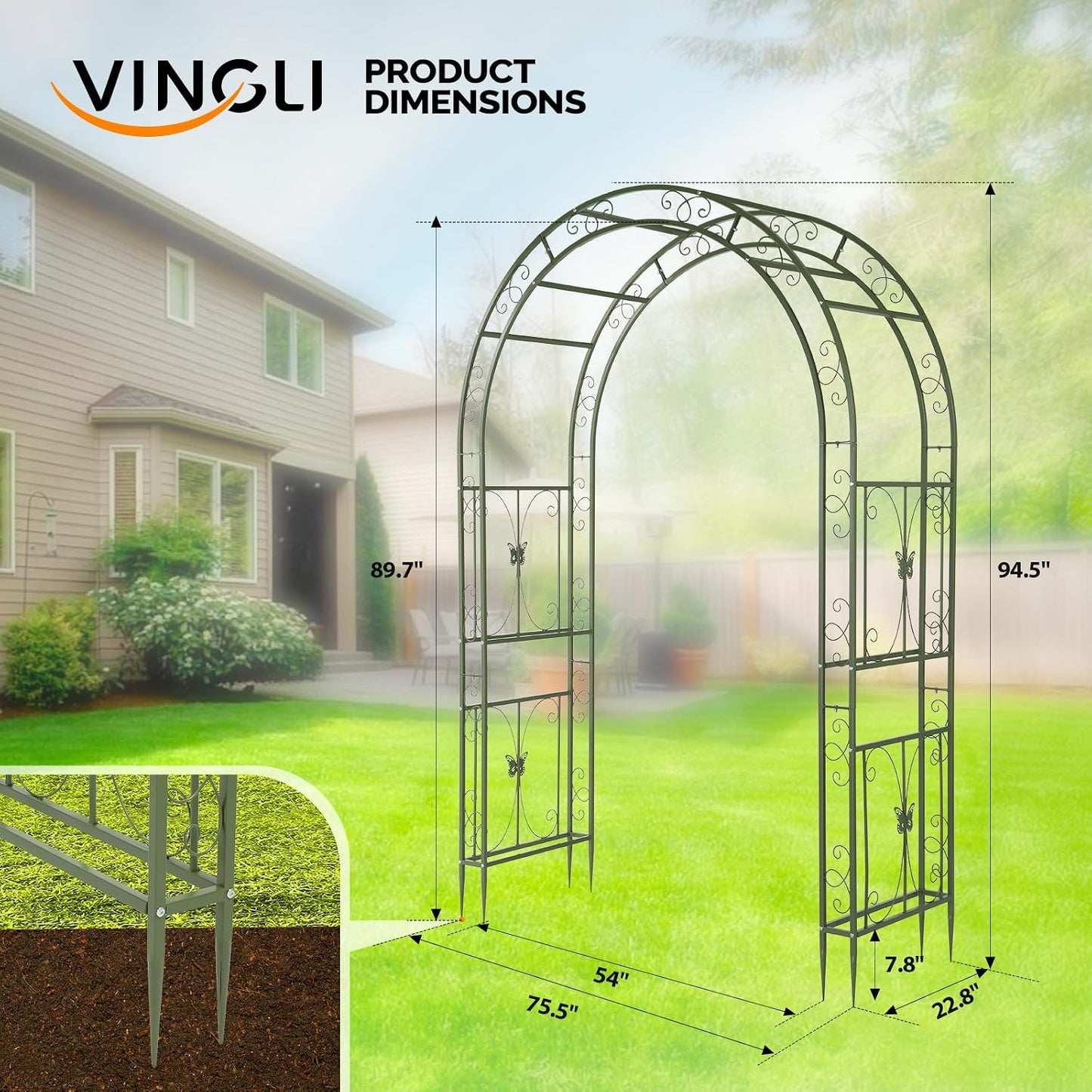 Garden Arbor, Arch Archway for Wedding Ceremony Party, Steel Garden Trellis for Plant Climbing, Christmas Garden Decorations Pergola for Garden, Backyard, Lawn (Black, 7.9FT)