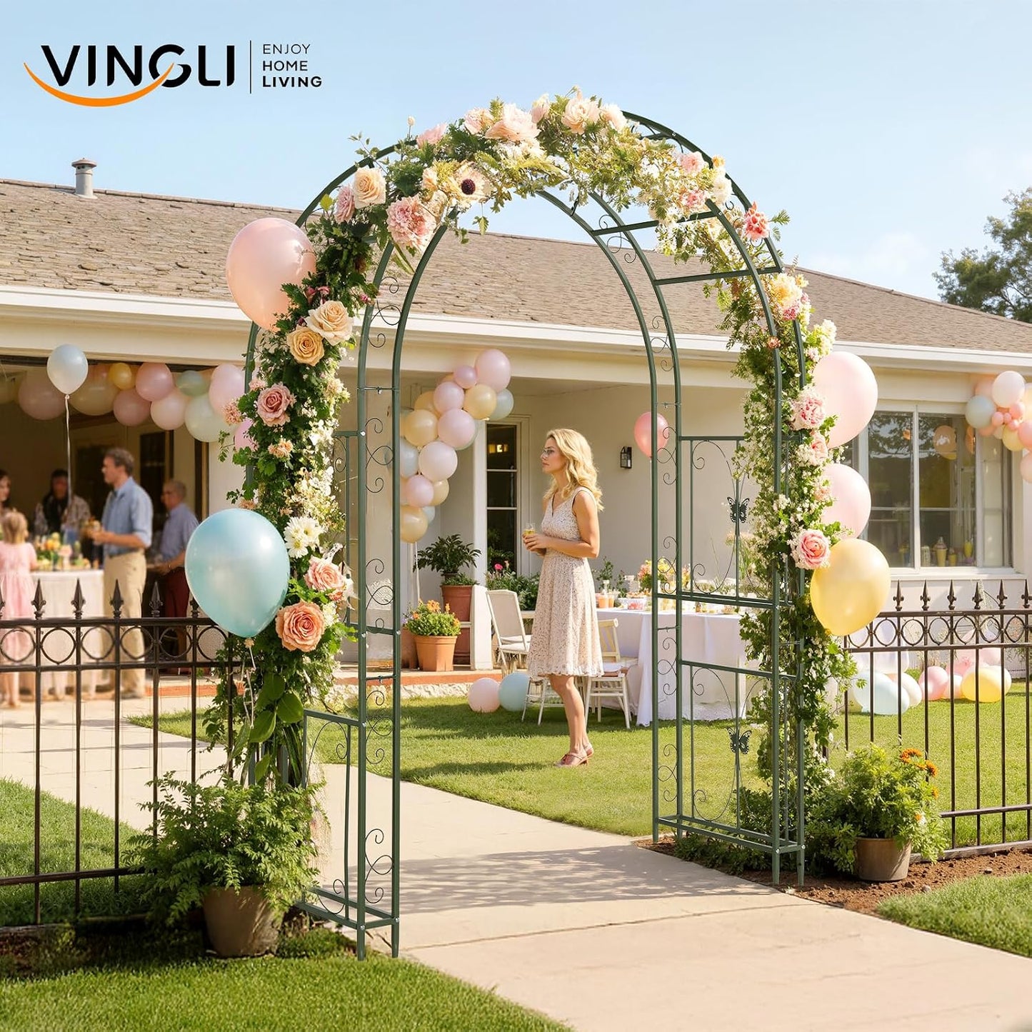 Garden Arbor, Arch Archway for Wedding Ceremony Party, Steel Garden Trellis for Plant Climbing, Christmas Garden Decorations Pergola for Garden, Backyard, Lawn (Black, 7.9FT)
