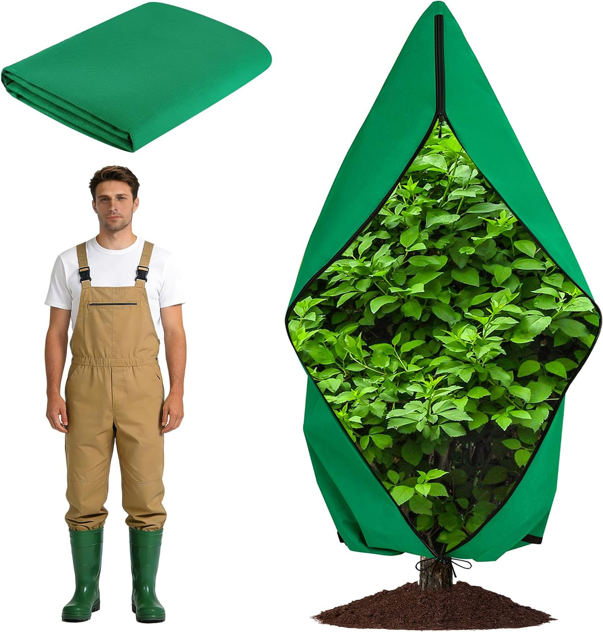 Zip A Tree Cover Freeze Protection, Thick Plant Protection Cover Bags for Outdoor Plants with Drawstring, Zip-Up Frost Blankets for Cedars, Juniper, Cypress Trees and Christmas Tree (1, Green)