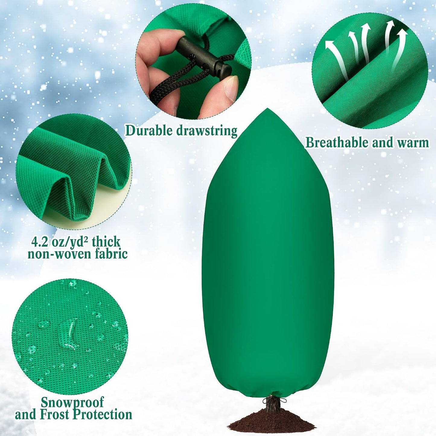 Zip A Tree Cover Freeze Protection, Thick Plant Protection Cover Bags for Outdoor Plants with Drawstring, Zip-Up Frost Blankets for Cedars, Juniper, Cypress Trees and Christmas Tree (1, Green)